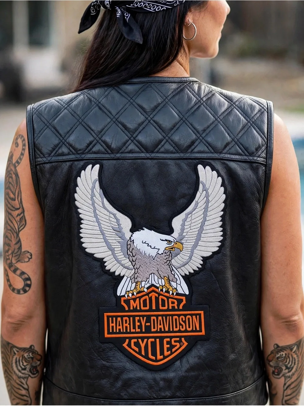 Harley-Davidson Black, White and Orange Eagle Shield Patch Wall Art